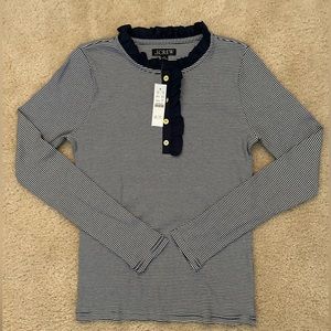 J.Crew Ruffle-collar Long Sleeve Shirt in Striped Vintage Rib